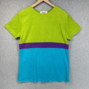 Cervelle Top Womens Small Green Blue Purple Colorblock Short Sleeve Pullover